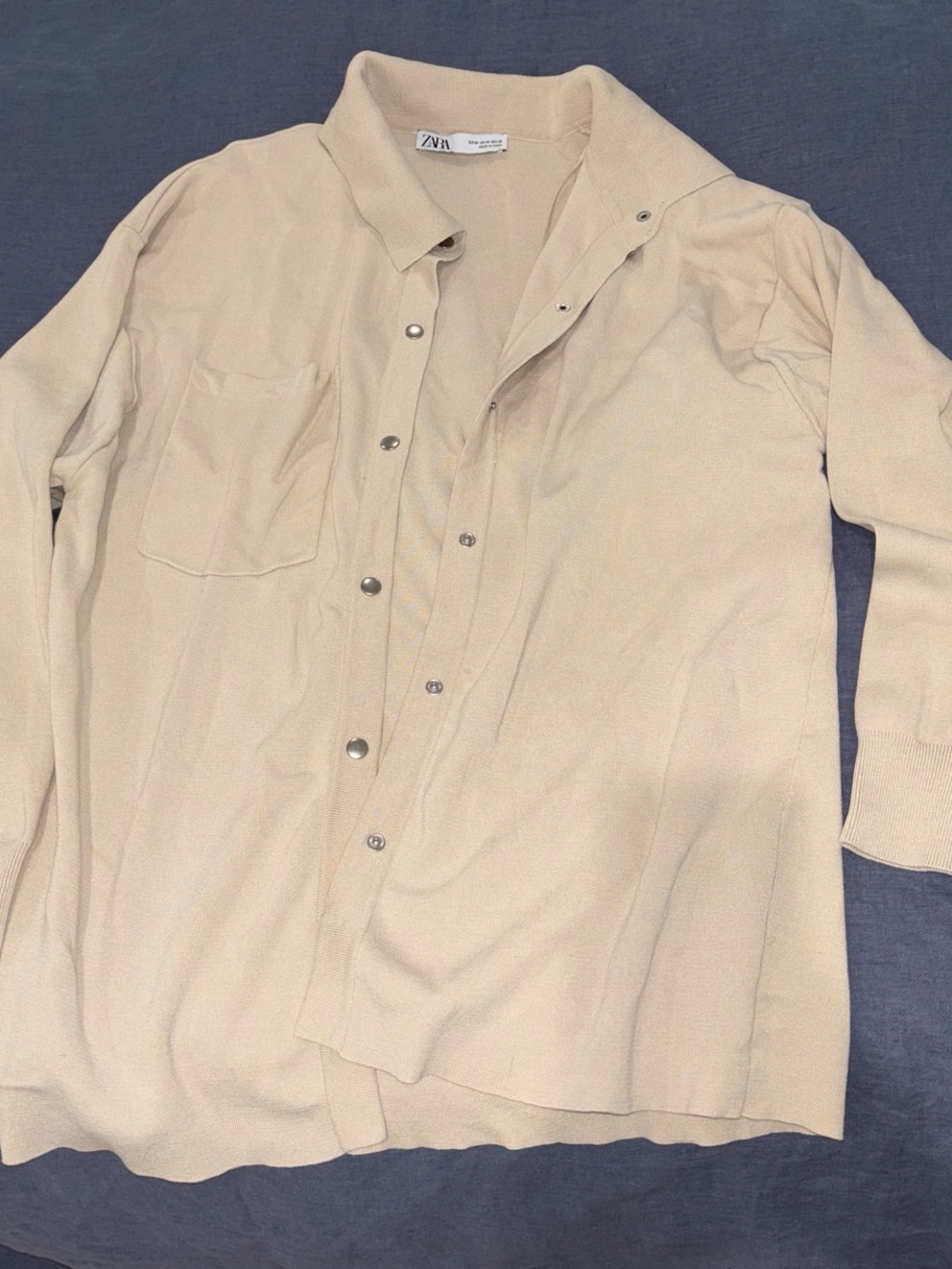 Zara Men's Light Beige Snap-Front Shirt Jacket